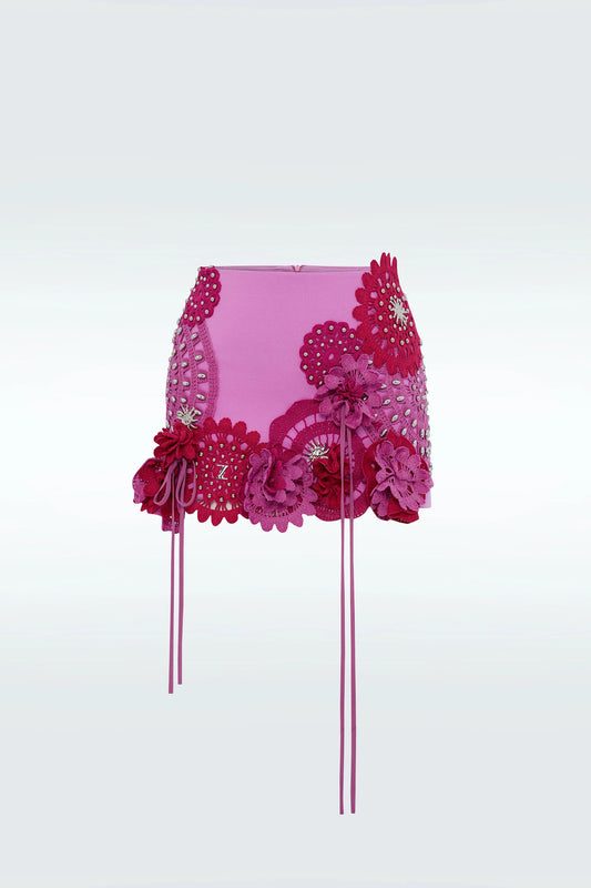 Zeynep Tosun 3-D Flower Stud Skirt Pink