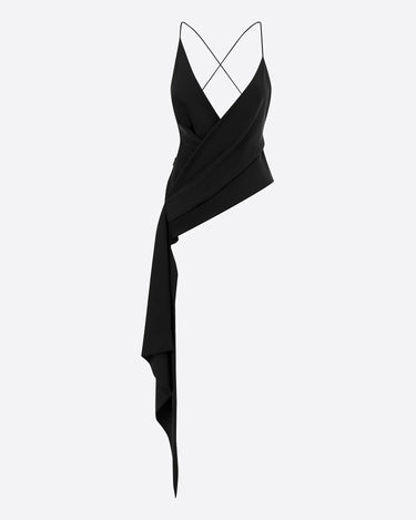 Alex Perry Bikini Wrap Assymmetric Top in Silk Georgette Black