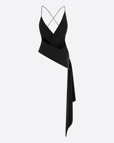 Alex Perry Bikini Wrap Assymmetric Top in Silk Georgette Black