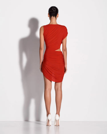 Alex Perry Sleeveless Twist Mini Dress in Jersey Scarlet