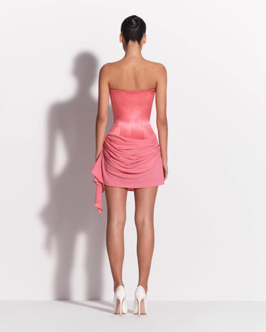 Strapless Cupped Longline Corset Dress In Duchess Satin & Silk Georgette