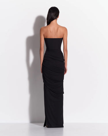 Alex Perry Strapless Tucked Column In Stretch Mesh Black Dress