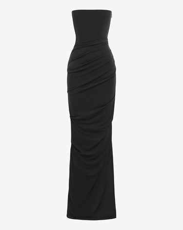 Alex Perry Strapless Tucked Column In Stretch Mesh Black Dress