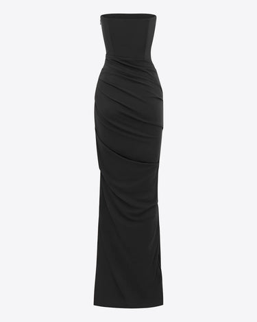 Alex Perry Strapless Tucked Column In Stretch Mesh Black Dress