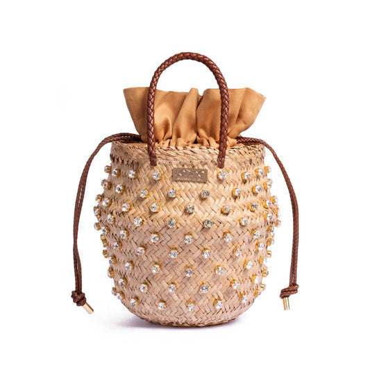 Le Nine Nina Small Cotton and Leather Raffia Bag