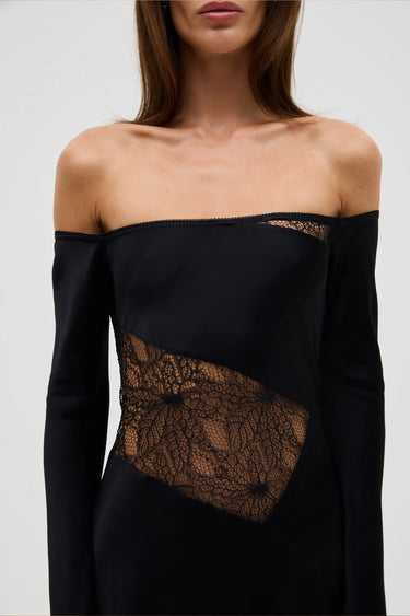 Third Form Inhale Panel Off Shoulder Dress Ink