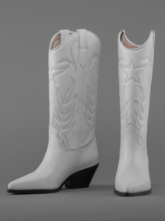 LOIE New Western White Leather Boots