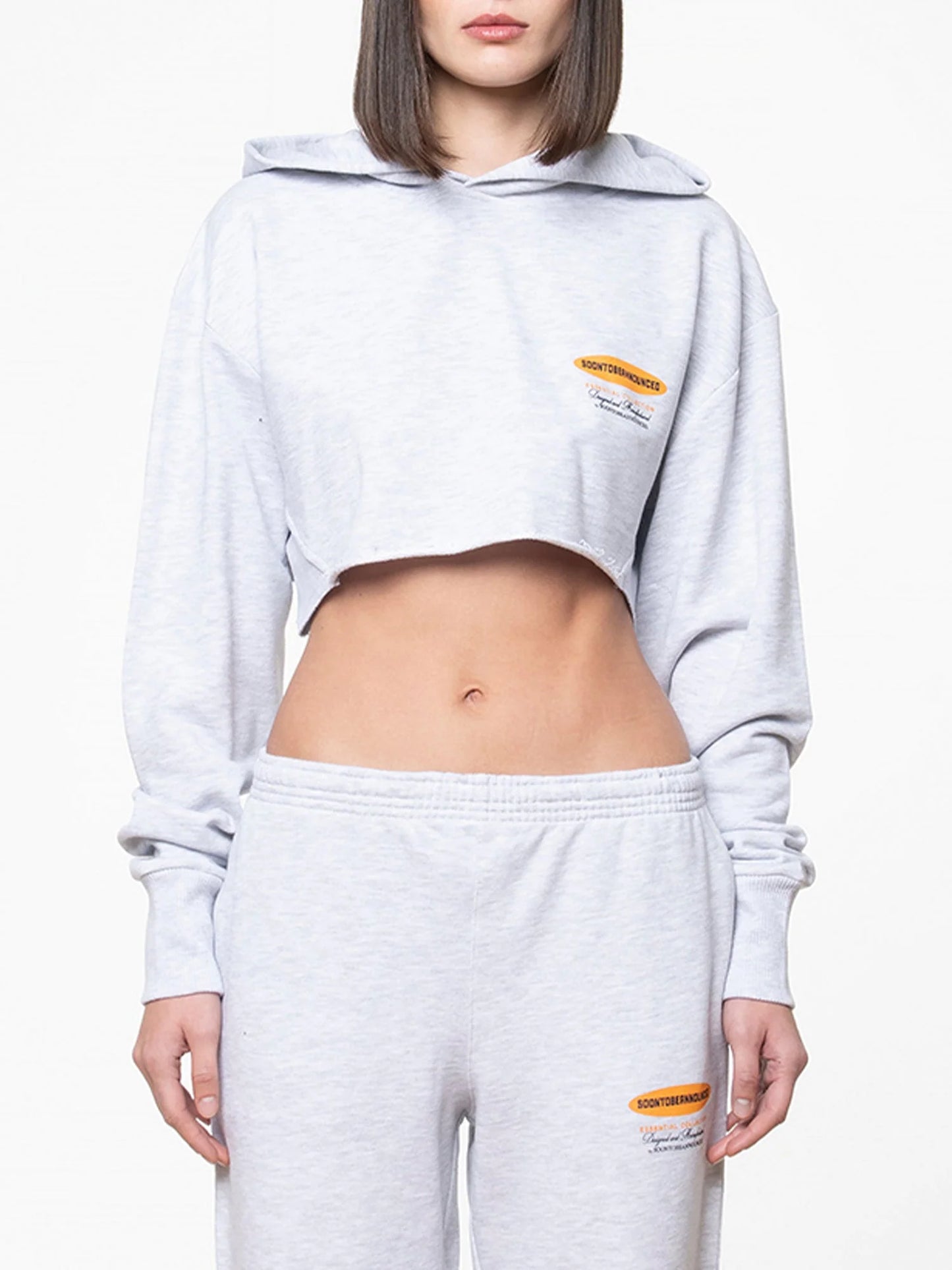 SOON TO BE ANNOUNCED  Essentials Crop Hoodie Grey Melange