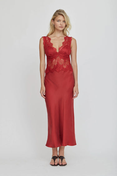 Third Form VISIONS LACE DEEP V MAXI DRESS CRIMSON